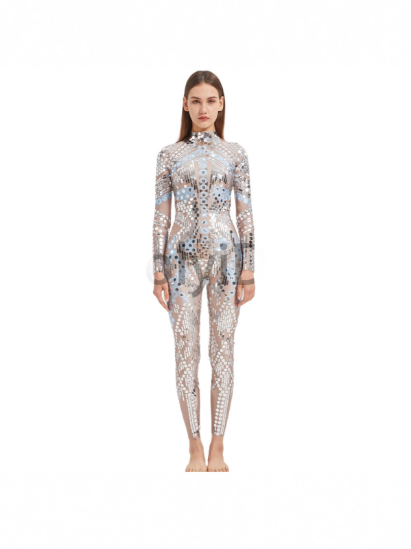 Salopetă cu paiete pentru reprezentații pe scenă — stil sexy, material poliester-spandex (50–70% poliester, până la 30% spandex), Iarnă 2025