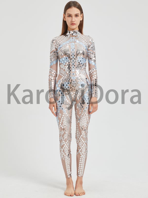 Salopetă cu paiete pentru reprezentații pe scenă — stil sexy, material poliester-spandex (50–70% poliester, până la 30% spandex), Iarnă 2025