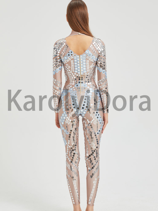 Salopetă cu paiete pentru reprezentații pe scenă — stil sexy, material poliester-spandex (50–70% poliester, până la 30% spandex), Iarnă 2025