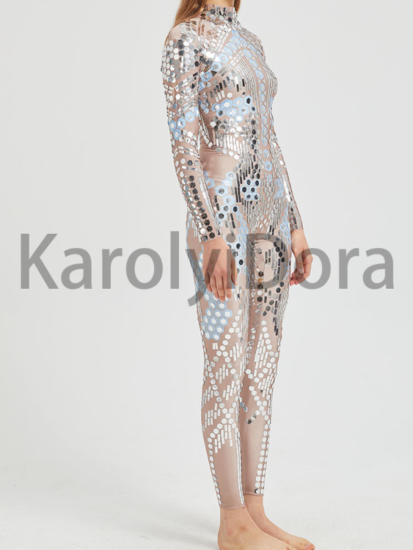 Salopetă cu paiete pentru reprezentații pe scenă — stil sexy, material poliester-spandex (50–70% poliester, până la 30% spandex), Iarnă 2025