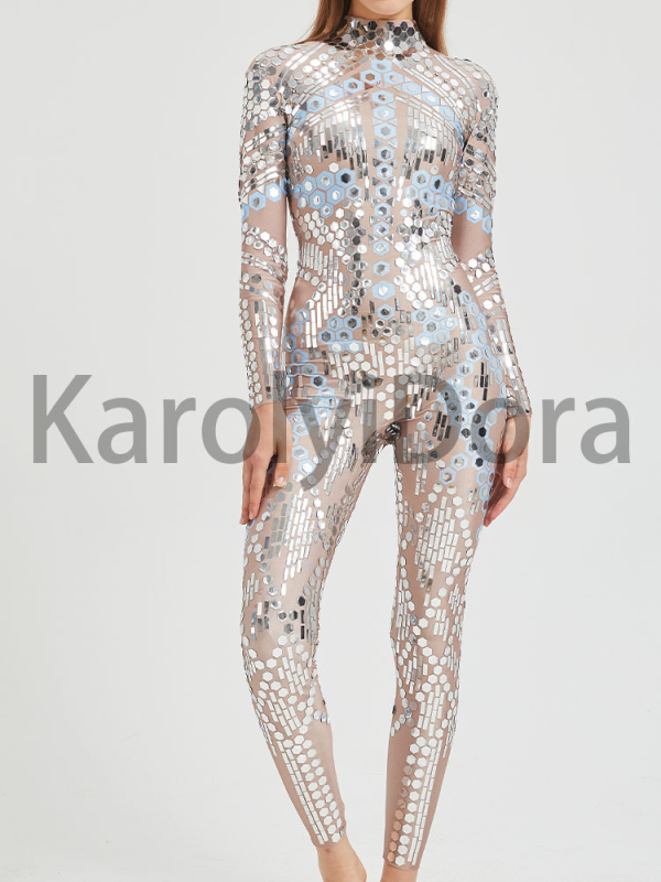 Salopetă cu paiete pentru reprezentații pe scenă — stil sexy, material poliester-spandex (50–70% poliester, până la 30% spandex), Iarnă 2025