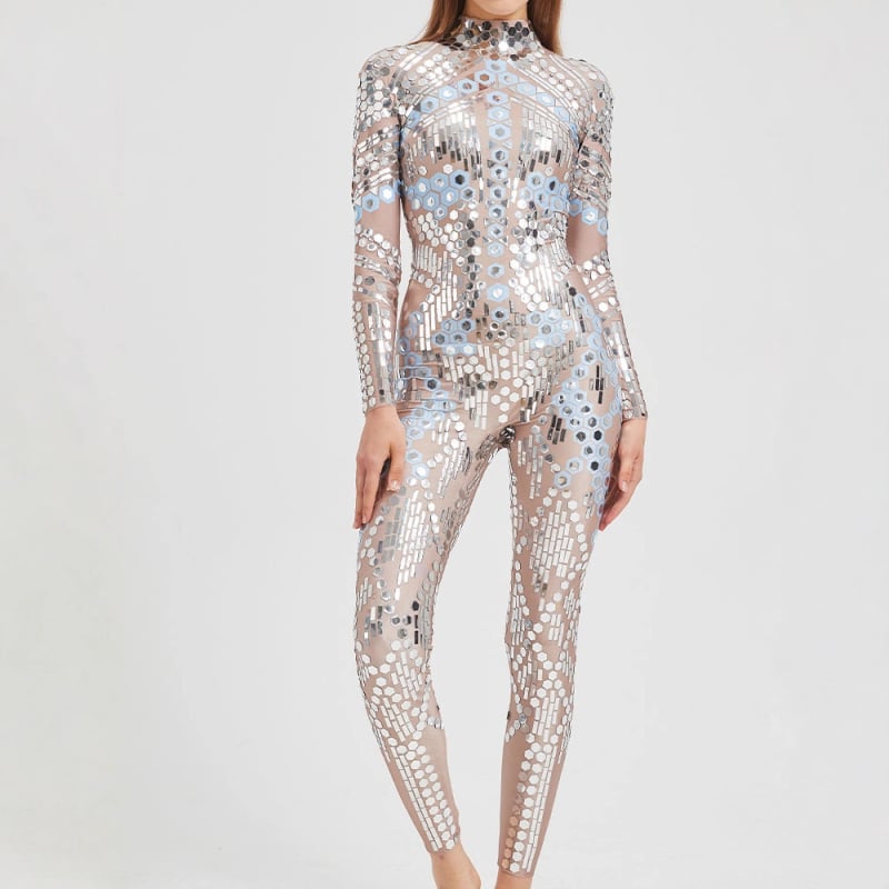 Salopetă cu paiete pentru reprezentații pe scenă — stil sexy, material poliester-spandex (50–70% poliester, până la 30% spandex), Iarnă 2025