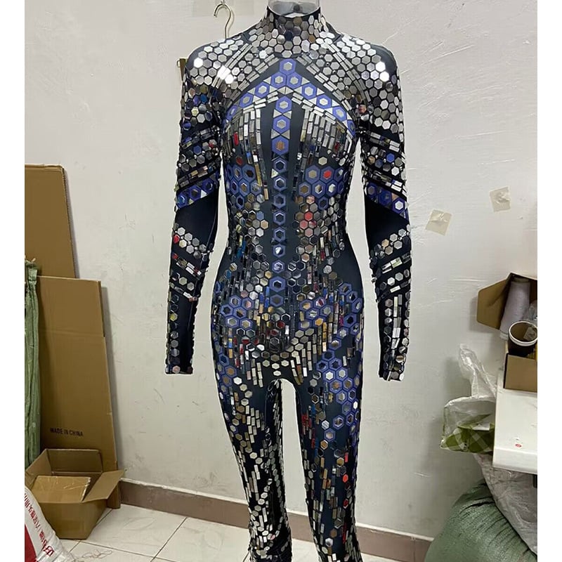 Salopetă cu paiete pentru reprezentații pe scenă — stil sexy, material poliester-spandex (50–70% poliester, până la 30% spandex), Iarnă 2025