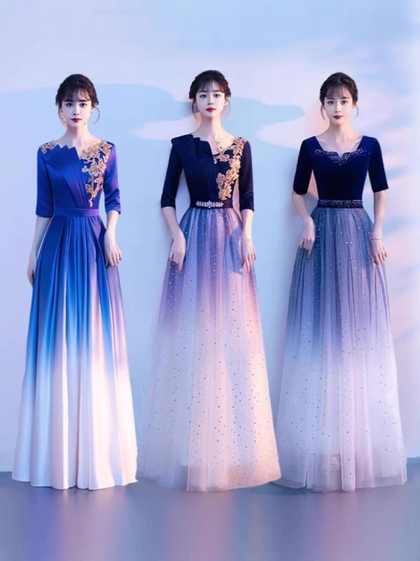 Rochie de seară pentru cor feminin, cu design prin colaj, stil chinezesc, vară 2025, țesătură din poliester, compoziție poliester 50–70%