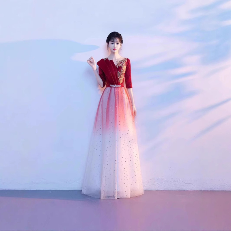 Rochie de seară pentru cor feminin, cu design prin colaj, stil chinezesc, vară 2025, țesătură din poliester, compoziție poliester 50–70%