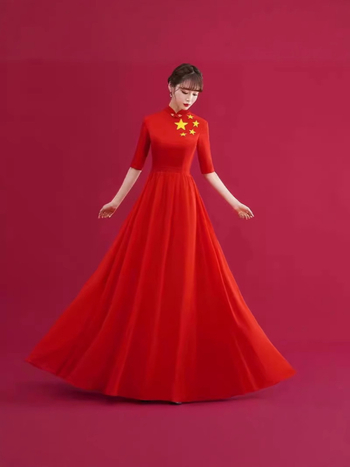 Fustă lungă de scenă pentru femei, pentru spectacole de cor, stil chinezesc retro literar, material chiffon; acetat 50–70%; poliester 50–70%