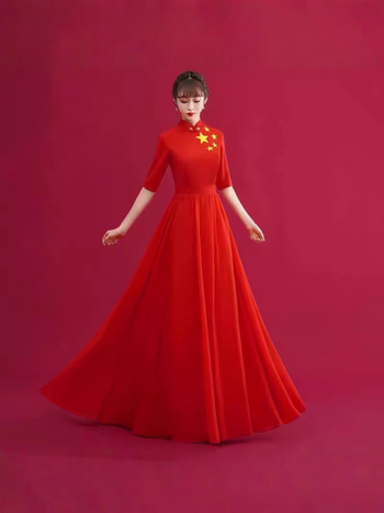 Fustă lungă de scenă pentru femei, pentru spectacole de cor, stil chinezesc retro literar, material chiffon; acetat 50–70%; poliester 50–70%