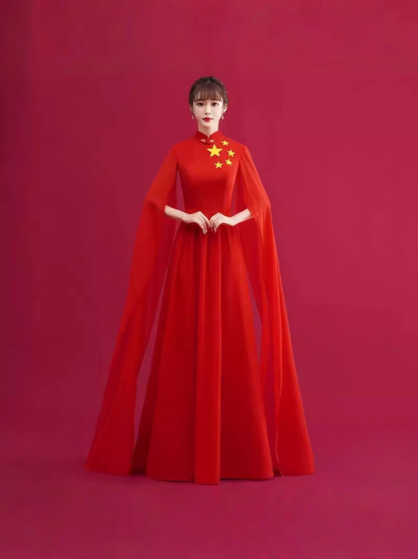 Fustă lungă de scenă pentru femei, pentru spectacole de cor, stil chinezesc retro literar, material chiffon; acetat 50–70%; poliester 50–70%