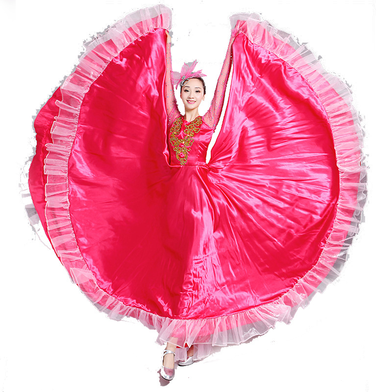 Etničko plesno scensko odijelo za žene, duga swing suknja, glavni materijali: Mulberry Silk + Linen; podstava: Ramie; spol: Žena; prigoda: scensko nastup