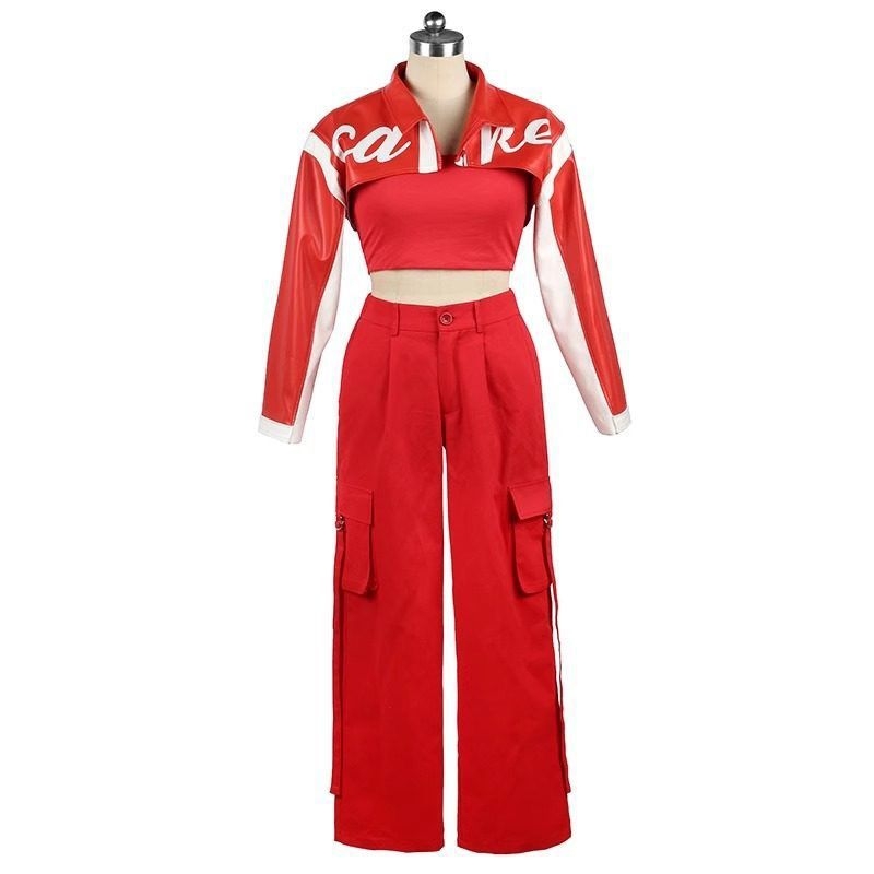 K-Pop grupno nastupno odijelo – Itzy nadahnut kostim za jazz/folk ples, unisex, Chenille-Spandex tkanina, proljeće 2025