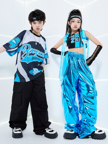 Костюм за джаз танц за момичета за детско улично/хип-хоп изпълнение, Лято 2024, 100% полиестер, Детски сценични/танцови облекла, Безопасност Клас B, подходящ за деца над 8 години