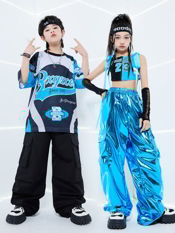 Костюм за джаз танц за момичета за детско улично/хип-хоп изпълнение, Лято 2024, 100% полиестер, Детски сценични/танцови облекла, Безопасност Клас B, подходящ за деца над 8 години