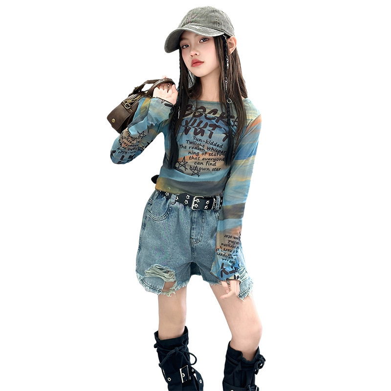 Gyerekeknek szóló jazz táncos kosztüm koreai stílusú, két darabos szett, hosszú ujjú, 80% pamut