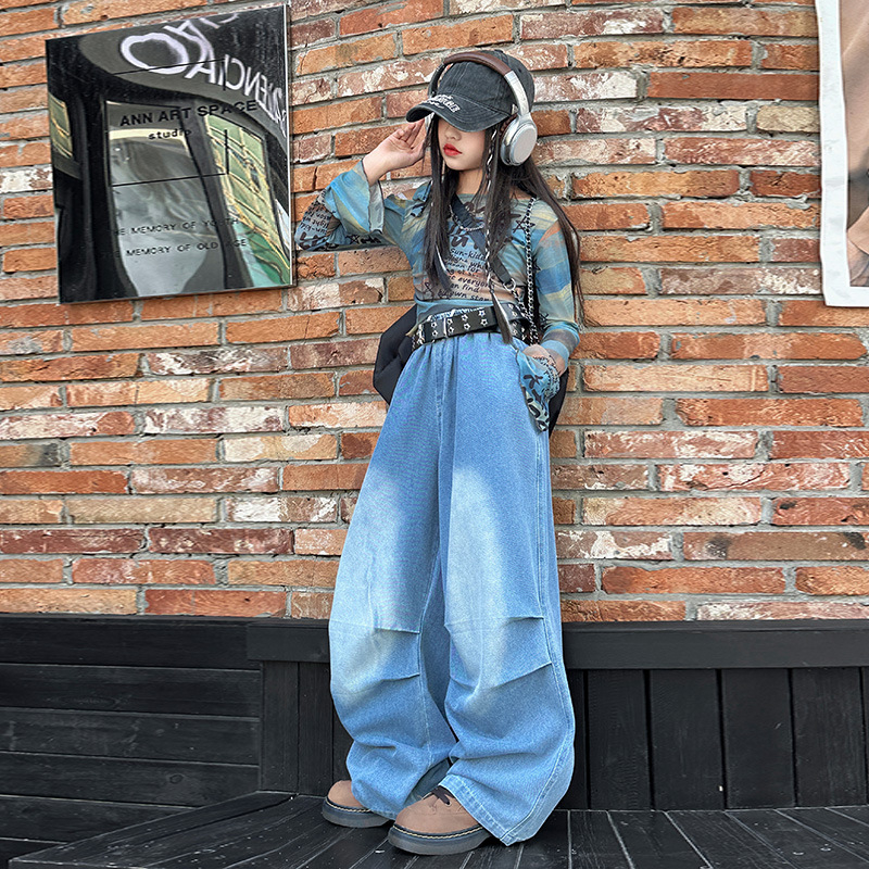 Gyerekeknek szóló jazz táncos kosztüm koreai stílusú, két darabos szett, hosszú ujjú, 80% pamut