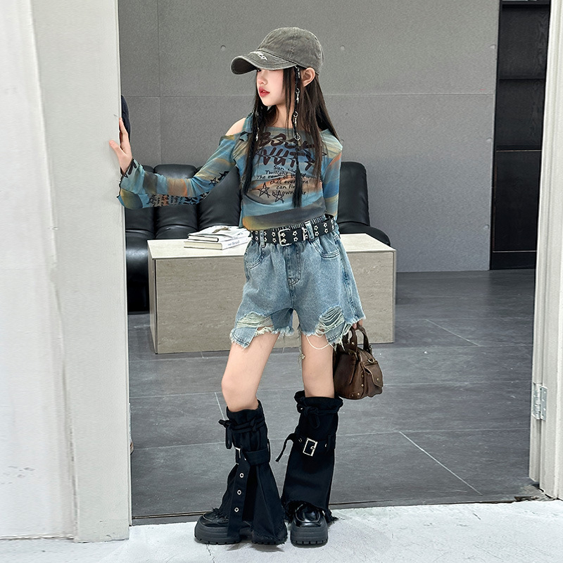 Gyerekeknek szóló jazz táncos kosztüm koreai stílusú, két darabos szett, hosszú ujjú, 80% pamut