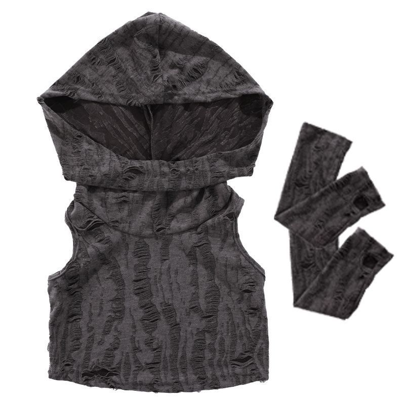 Koreai stílusú gyerekeknek szóló 2 részes ujjatlan felső és rövidnadrág szett, ősz, kötött anyag nyúlszőrrel