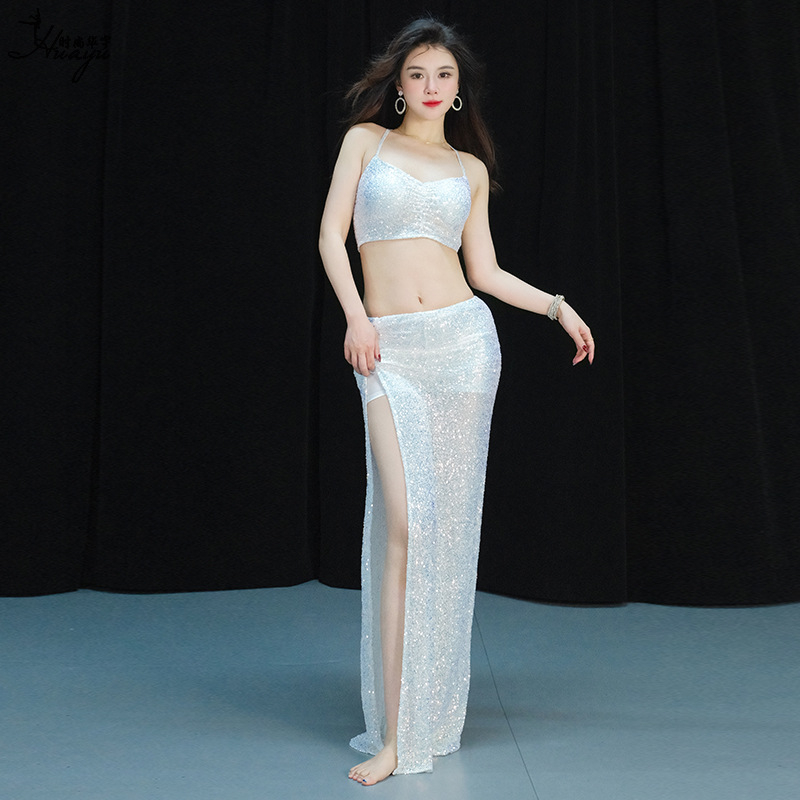 Kostim za ples trbuha s mrežom i šljokicama, duga suknja - poliester, ljeto 2025, za žene