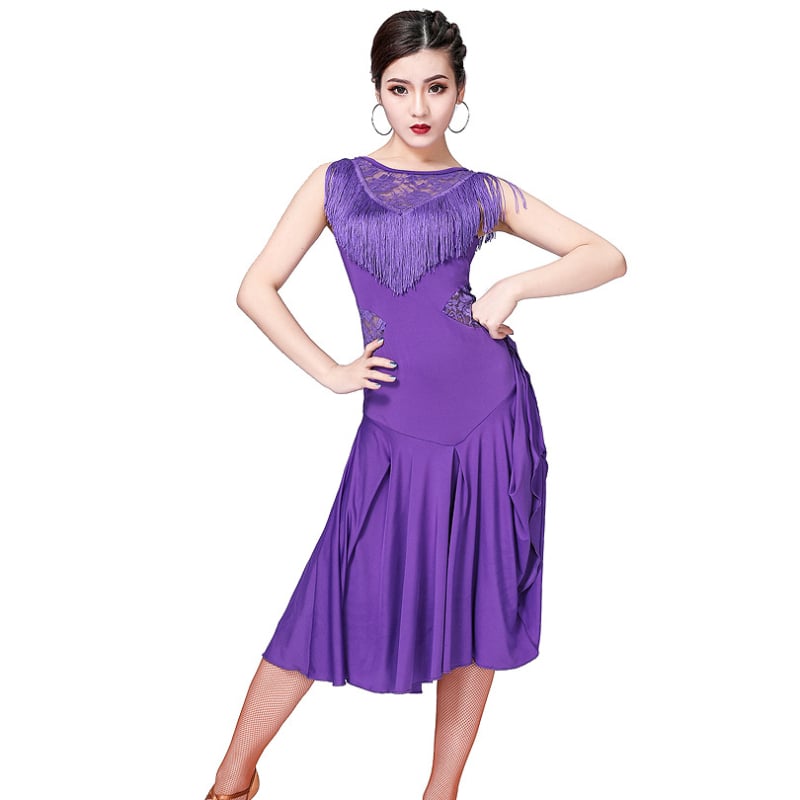 Latino plesna haljina s čipkom i resama – Milk Silk tkanina, poliester i najlon (Najlon 90%), Žena 25–29, proljeće 2025