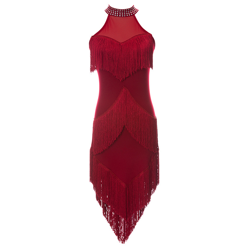 Latino plesna izvedba: haljina s resama u uskom kroju (Brend: Fashion huayu; Materijal: Milk silk + resice + mreža; Glavni materijal: spandex; Sezona: ljeto 2025)