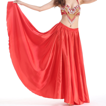 Satenska suknja za belly dance za izvedbe, poludužina, široki zamah, 98% poliester i 2% spandeks