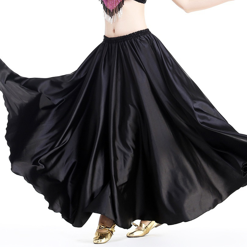 Satenska suknja za belly dance za izvedbe, poludužina, široki zamah, 98% poliester i 2% spandeks