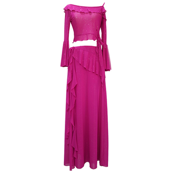 Kostim za trbušni ples s mrežastom tkaninom i šljokicama, duga haljina za žene, spandeks 50–70%