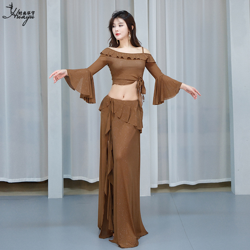 Kostim za trbušni ples s mrežastom tkaninom i šljokicama, duga haljina za žene, spandeks 50–70%