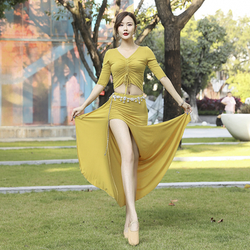 Set za belly dance za žene - top s polu rukavom i suknja, pamuk-modal smjesa, za početnike nastup