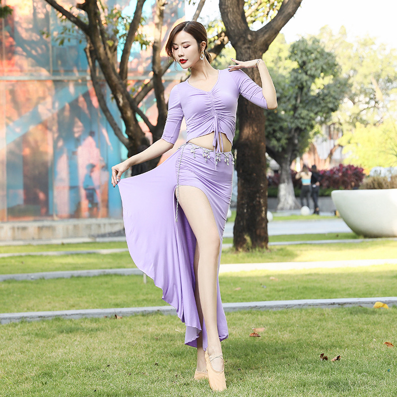 Set za belly dance za žene - top s polu rukavom i suknja, pamuk-modal smjesa, za početnike nastup