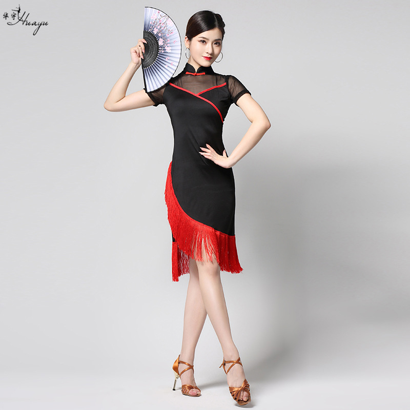 Latino plesna suknja s resama Cha Cha – Milk Silk tkanina, glavni sastav Nylon 80% + Cotton 10%, uzorak tiska