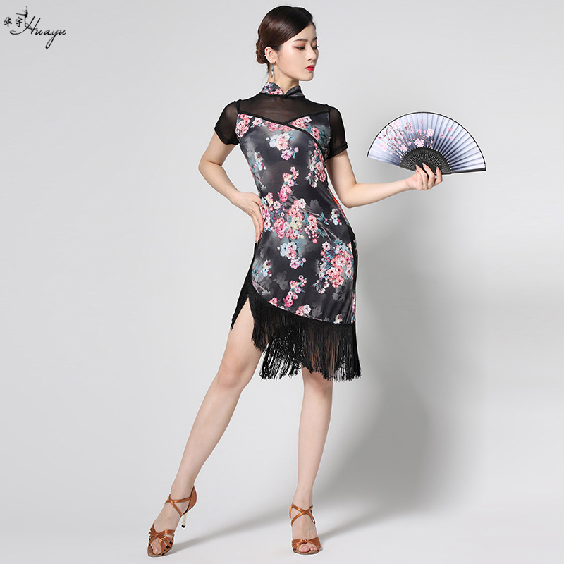 Latino plesna suknja s resama Cha Cha – Milk Silk tkanina, glavni sastav Nylon 80% + Cotton 10%, uzorak tiska