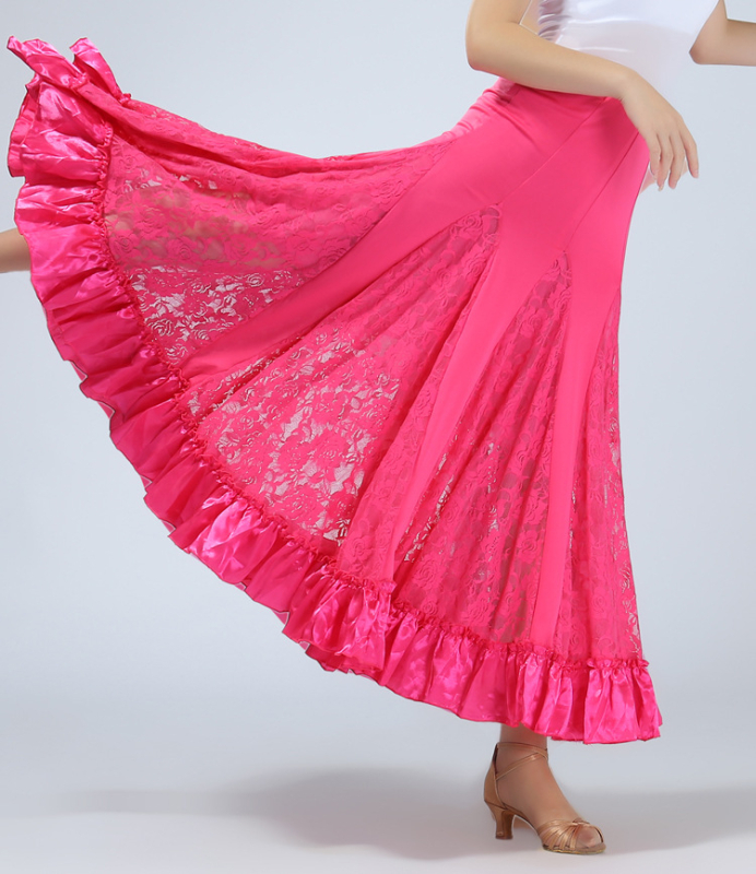 Haljina za ballroom ples za žene, čipka, velika suknja, materijal mliječna svila, poliester 96% + spandex 4%, ljeto 2024