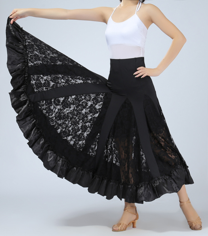 Haljina za ballroom ples za žene, čipka, velika suknja, materijal mliječna svila, poliester 96% + spandex 4%, ljeto 2024