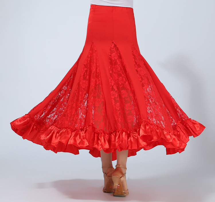 Haljina za ballroom ples za žene, čipka, velika suknja, materijal mliječna svila, poliester 96% + spandex 4%, ljeto 2024