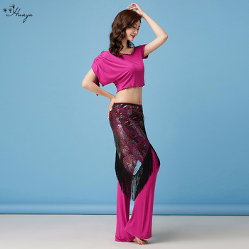 Fashion Huayu Belly Dance set od modalnog materijala, opušteni bat rukavi, dugi hlače i šal s resicama trokuta za početnike