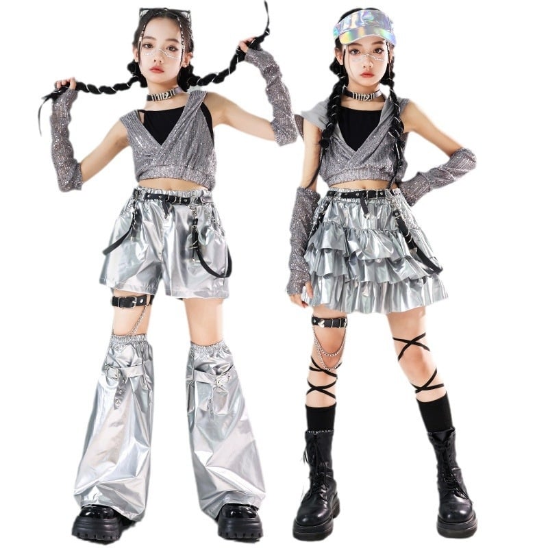 Costum de dans pentru fete cu paiete – Jazz Hip-Hop, pentru spectacole, vara 2024, pentru copii de peste 8 ani