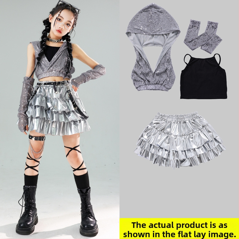 Dievčenský kostým na vystúpenie s flitrami – Jazz Hip-Hop, leto 2024, pre dievčatá nad 8 rokov