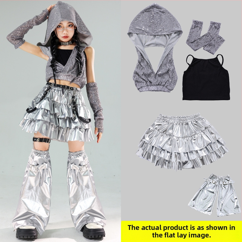 Dievčenský kostým na vystúpenie s flitrami – Jazz Hip-Hop, leto 2024, pre dievčatá nad 8 rokov