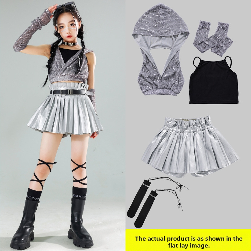 Dievčenský kostým na vystúpenie s flitrami – Jazz Hip-Hop, leto 2024, pre dievčatá nad 8 rokov