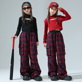 Salopetă pentru fete, pentru spectacole de jazz/hip-hop, în carouri, din amestec de bumbac