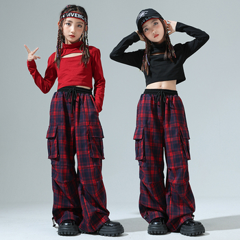 Salopetă pentru fete, pentru spectacole de jazz/hip-hop, în carouri, din amestec de bumbac