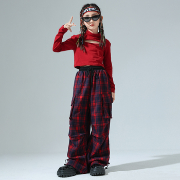 Salopetă pentru fete, pentru spectacole de jazz/hip-hop, în carouri, din amestec de bumbac