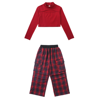 Salopetă pentru fete, pentru spectacole de jazz/hip-hop, în carouri, din amestec de bumbac