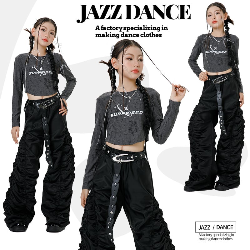 Ženski dječji jazz plesni kostim – kostim za nastupe s plisiranim dizajnom, 90% poliester, Zima 2024, za djecu stariju od 8 godina, ravni šavovi (12–14 uboda/3 cm), Kategorija B