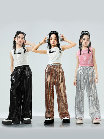 Dievčenský jazzový tanečný kostým — hip-hop štýl, flitre, bavlna 50%, pre deti od 8 rokov, leto 2024