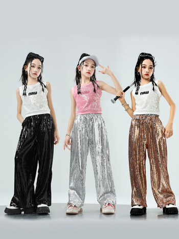 Dievčenský jazzový tanečný kostým — hip-hop štýl, flitre, bavlna 50%, pre deti od 8 rokov, leto 2024