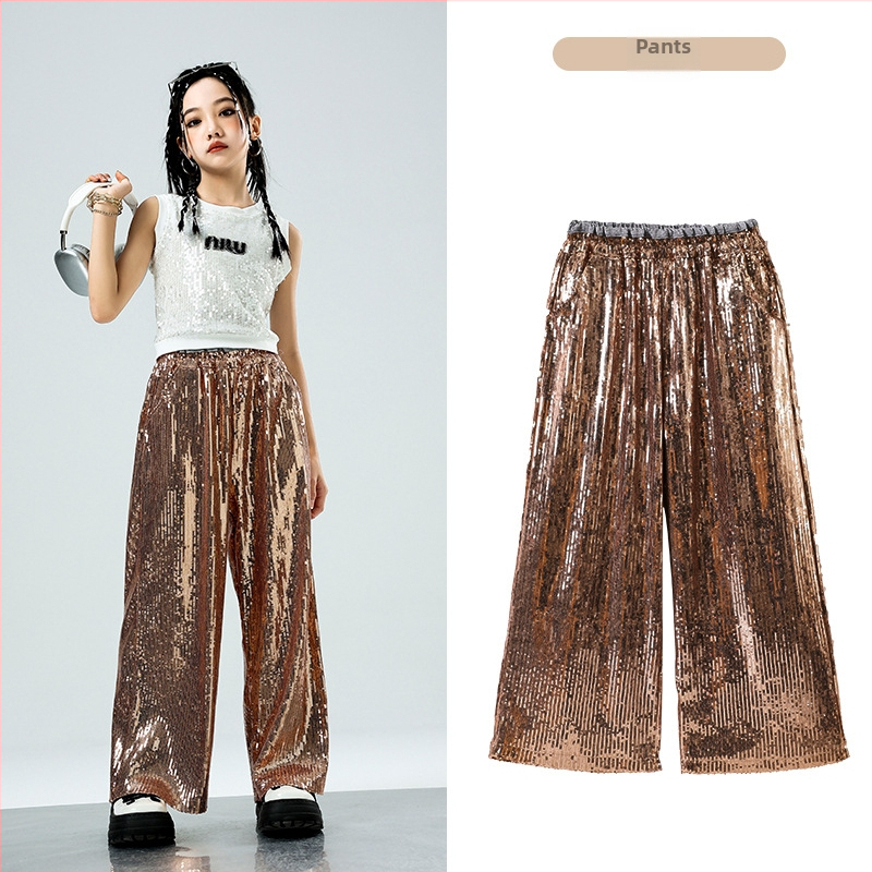 Dievčenský jazzový tanečný kostým — hip-hop štýl, flitre, bavlna 50%, pre deti od 8 rokov, leto 2024