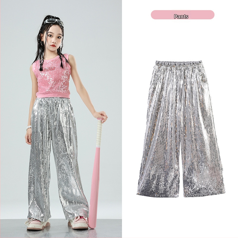 Dievčenský jazzový tanečný kostým — hip-hop štýl, flitre, bavlna 50%, pre deti od 8 rokov, leto 2024