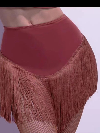 Latino plesna suknja-pantalone hibrid, visokim strukom s resicama, Milk Silk tkanina s 95% Spandex, za odrasle žene, sve sezone, za plesove trbuha, latino ples i nacionalni standardni ples