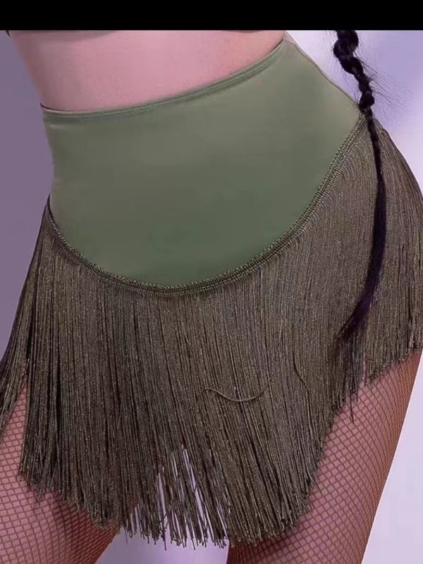 Latino plesna suknja-pantalone hibrid, visokim strukom s resicama, Milk Silk tkanina s 95% Spandex, za odrasle žene, sve sezone, za plesove trbuha, latino ples i nacionalni standardni ples